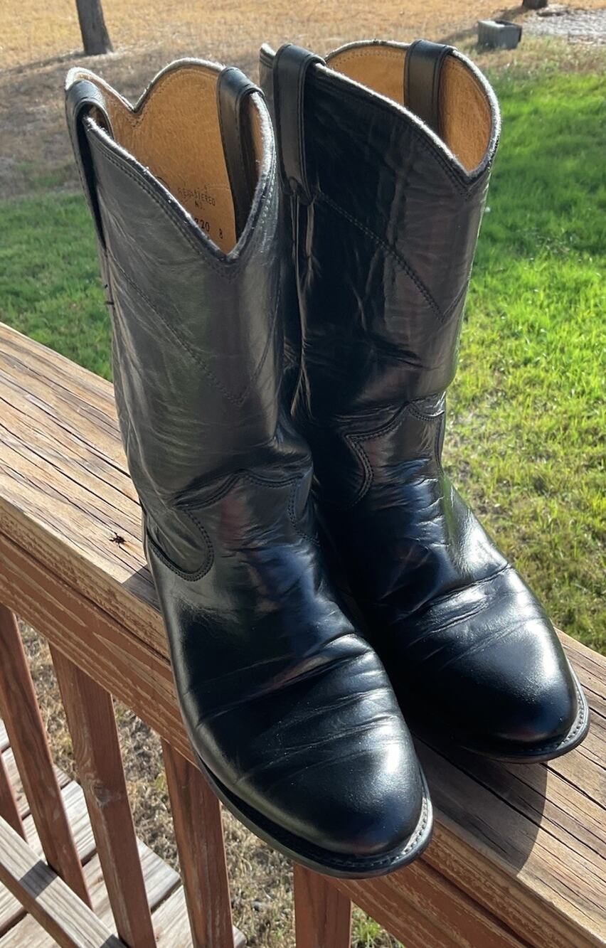 Justin Classic Black Roper Style L-3703 Cowboy Boots Mens Sz 6 1/2C